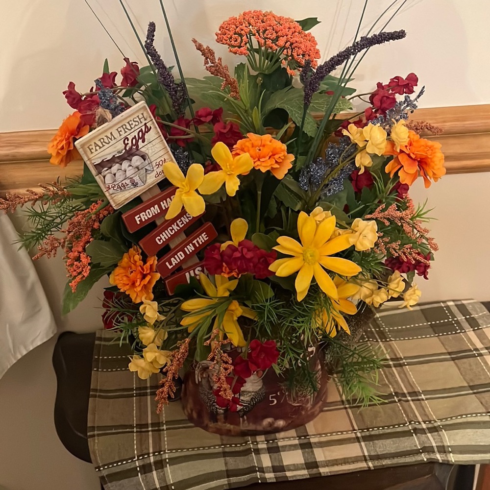 Chicken Watering Can Floral Arrangement